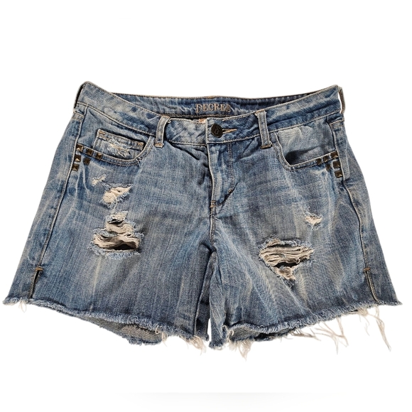Decree Blue Distressed Jean Shorts with Cut-off Style Size 11 - Picture 1 of 5